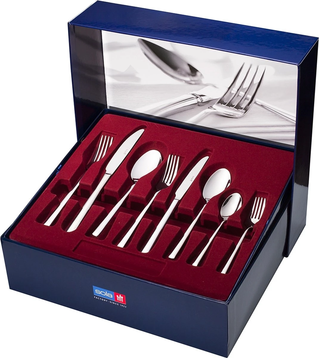 Sola Bestekset Luxor - Modern - 9 Persoons - 90 Delig - Zilverwit Edelstaal 18/10 - RVS - Zilver - Afbeelding 2