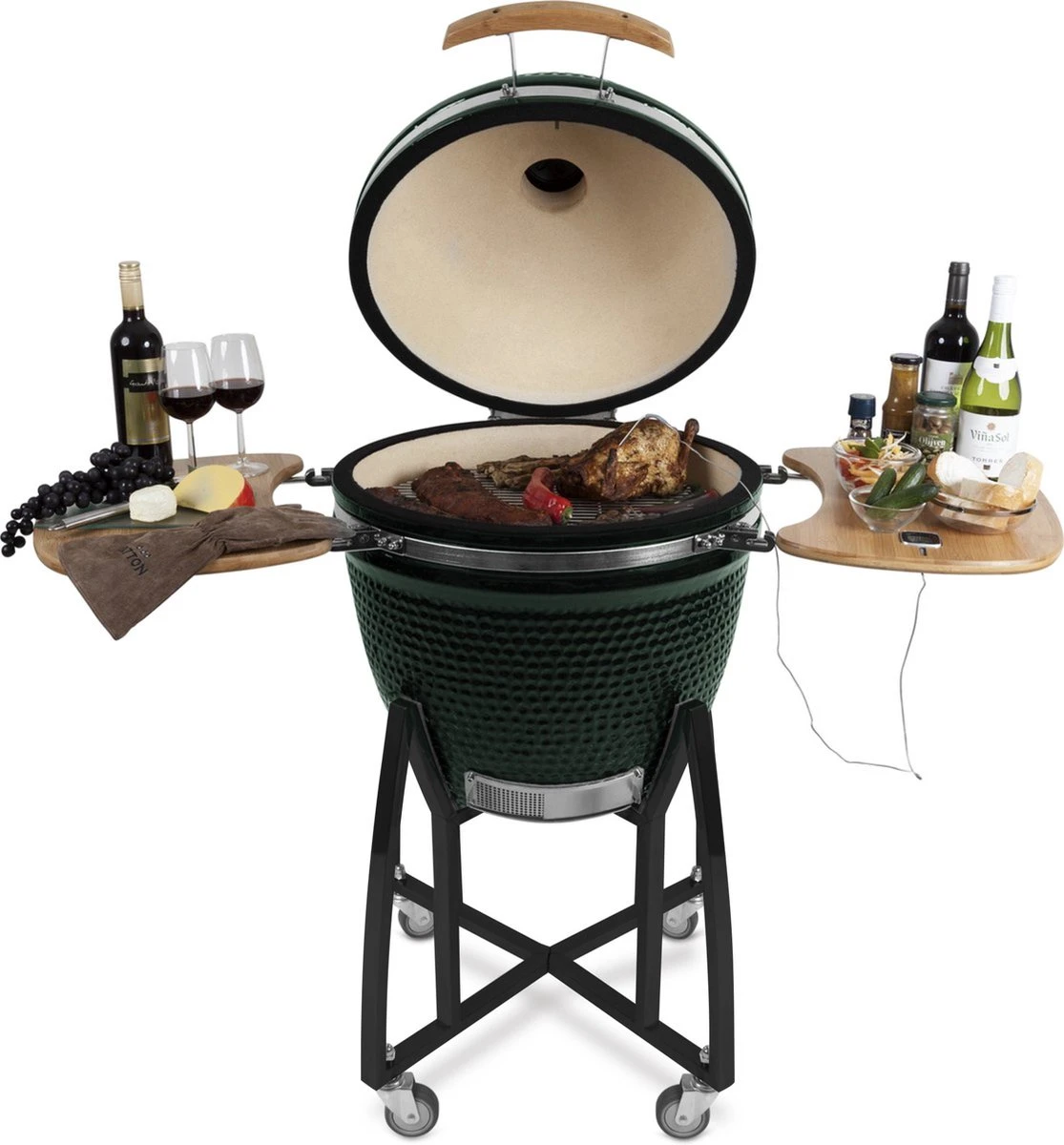 Patton Kamado Houtskool Barbecue - 18" - Grilloppervlak Ø 39 Cm - Met Bluetooth Thermometer - Groen