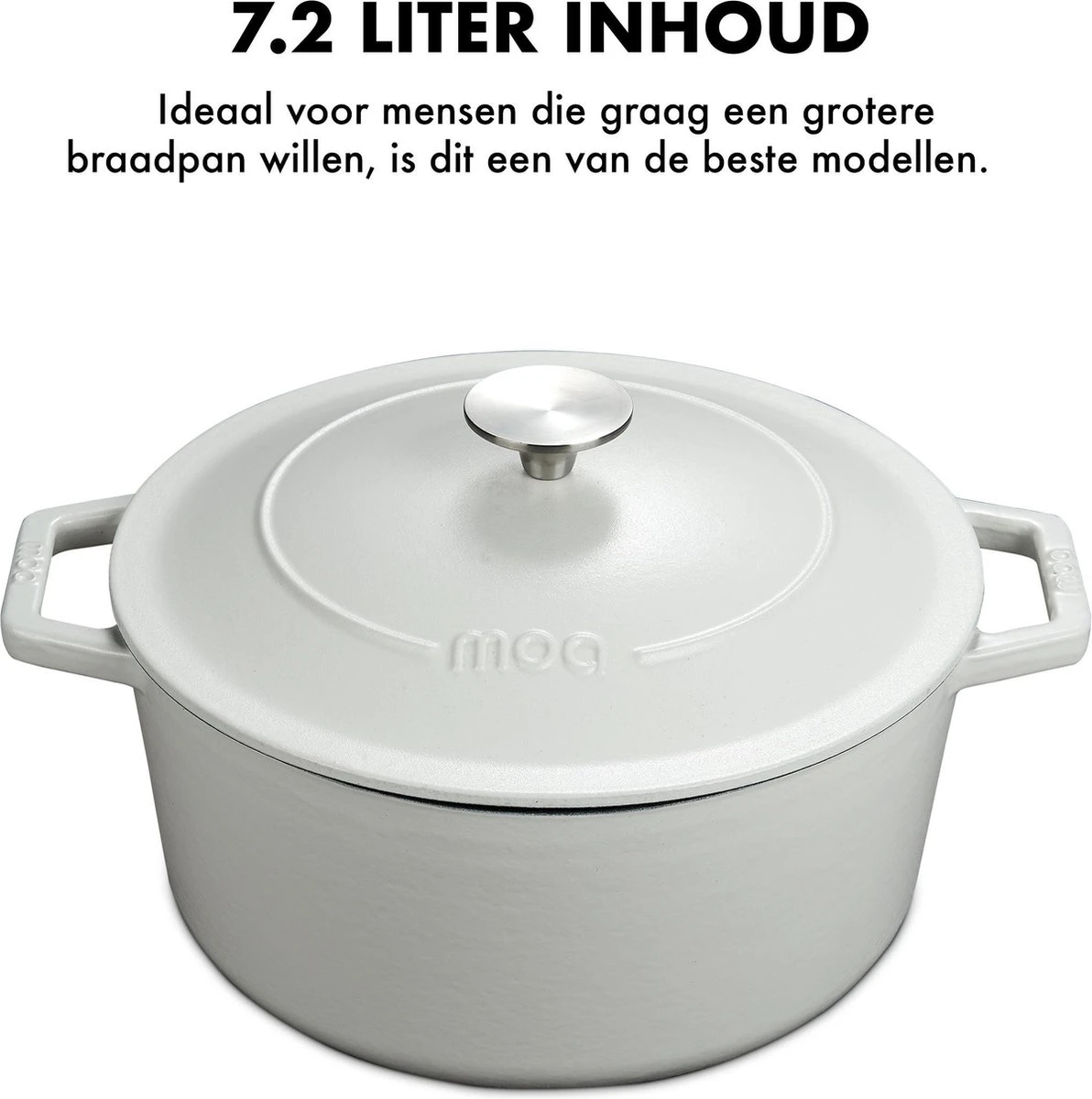 MOA Gietijzeren Braadpan - Inhoud 7,2 Liter - 30CM - Rond - Alle Warmtebronnen - Ook Voor Inductie - Gewicht 7,3 Kg - Wit - C30W - Afbeelding 3