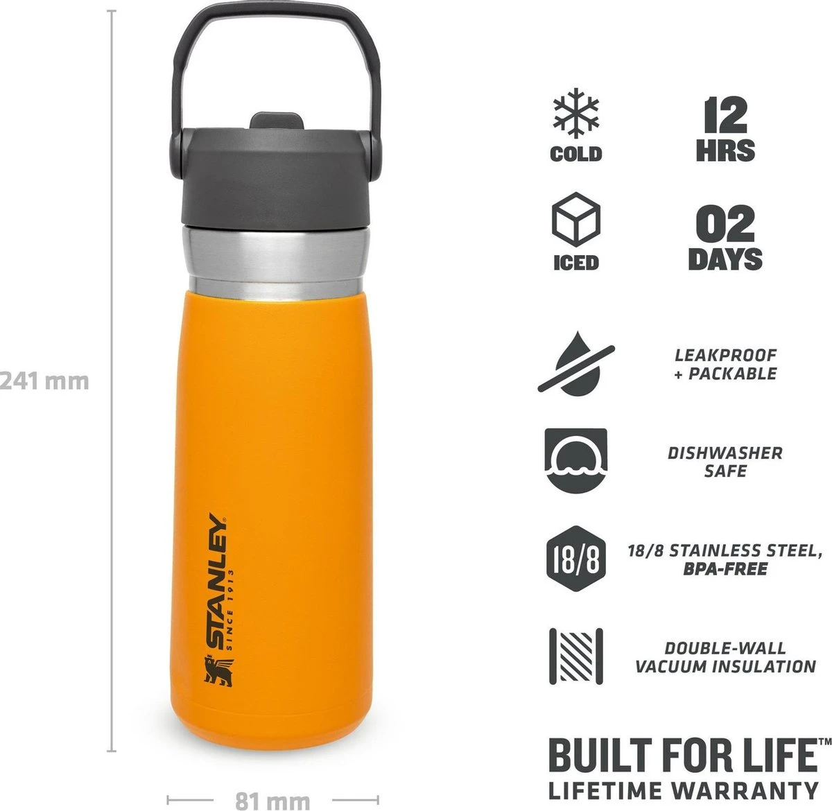 Stanley The IceFlow™ Flip Straw Water Bottle 0,65L - Thermosfles - Saffron - Afbeelding 10