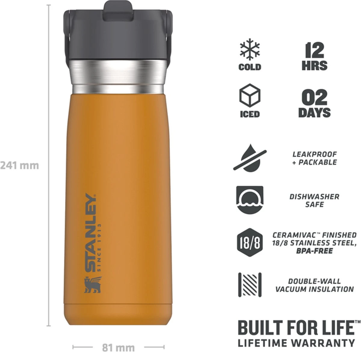 Stanley The IceFlow™ Flip Straw Water Bottle 0,65L - Thermosfles - Saffron - Afbeelding 15