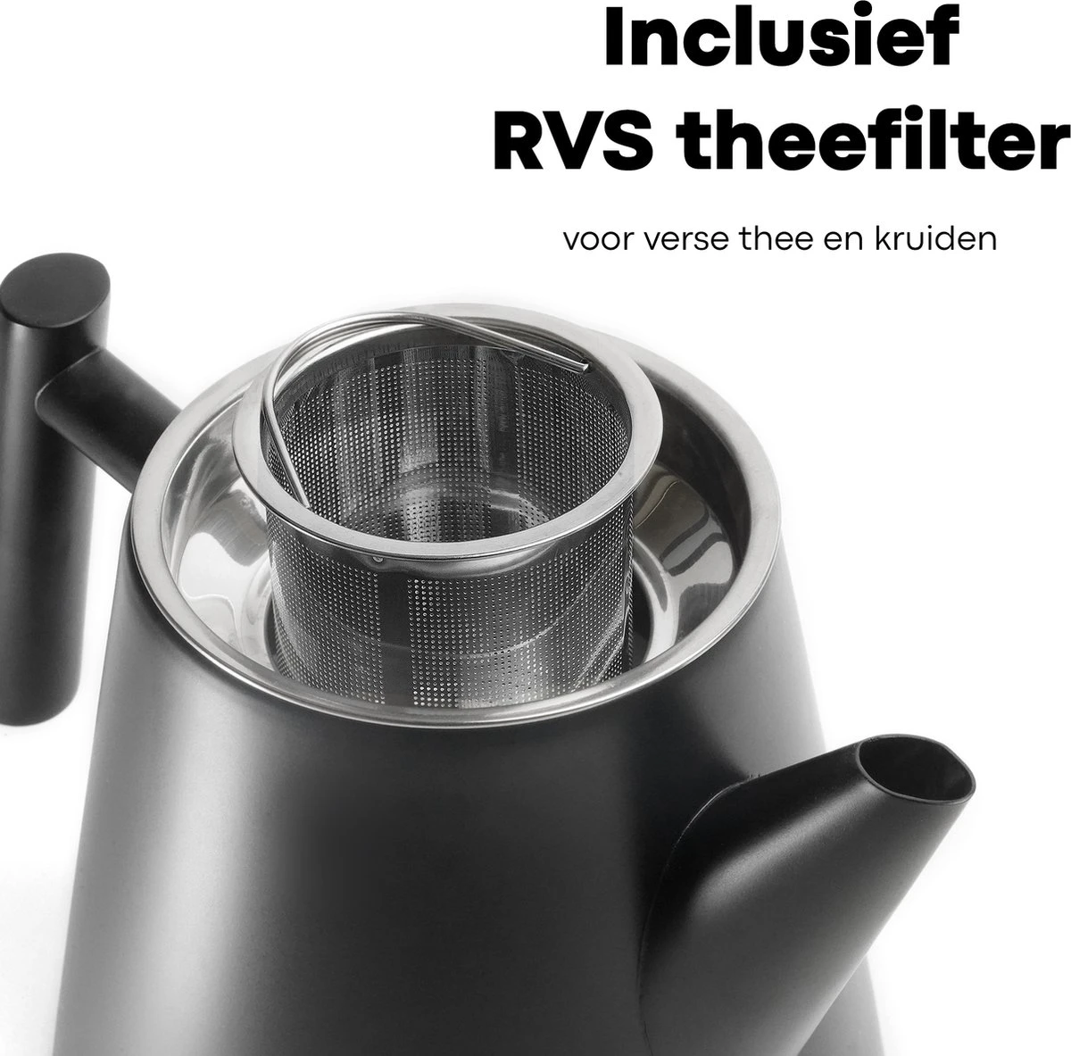 Vatten® - Premium RVS Theepot - Incl. RVS Theefilter - 1L - Zwart - Dubbelwandig - Afbeelding 2