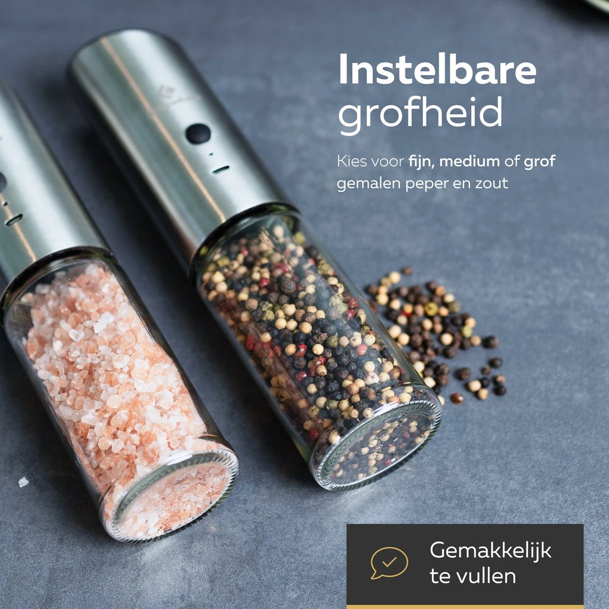 101Products Peper- & Zoutmolen Elektrisch - USB Oplaadbaar - Pepermolen - Zoutmolen - RVS - Afbeelding 4