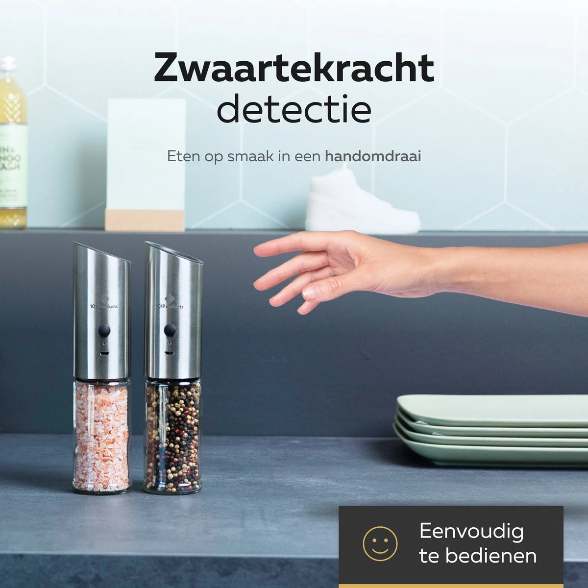 101Products Peper- & Zoutmolen Elektrisch - USB Oplaadbaar - Pepermolen - Zoutmolen - RVS - Afbeelding 5