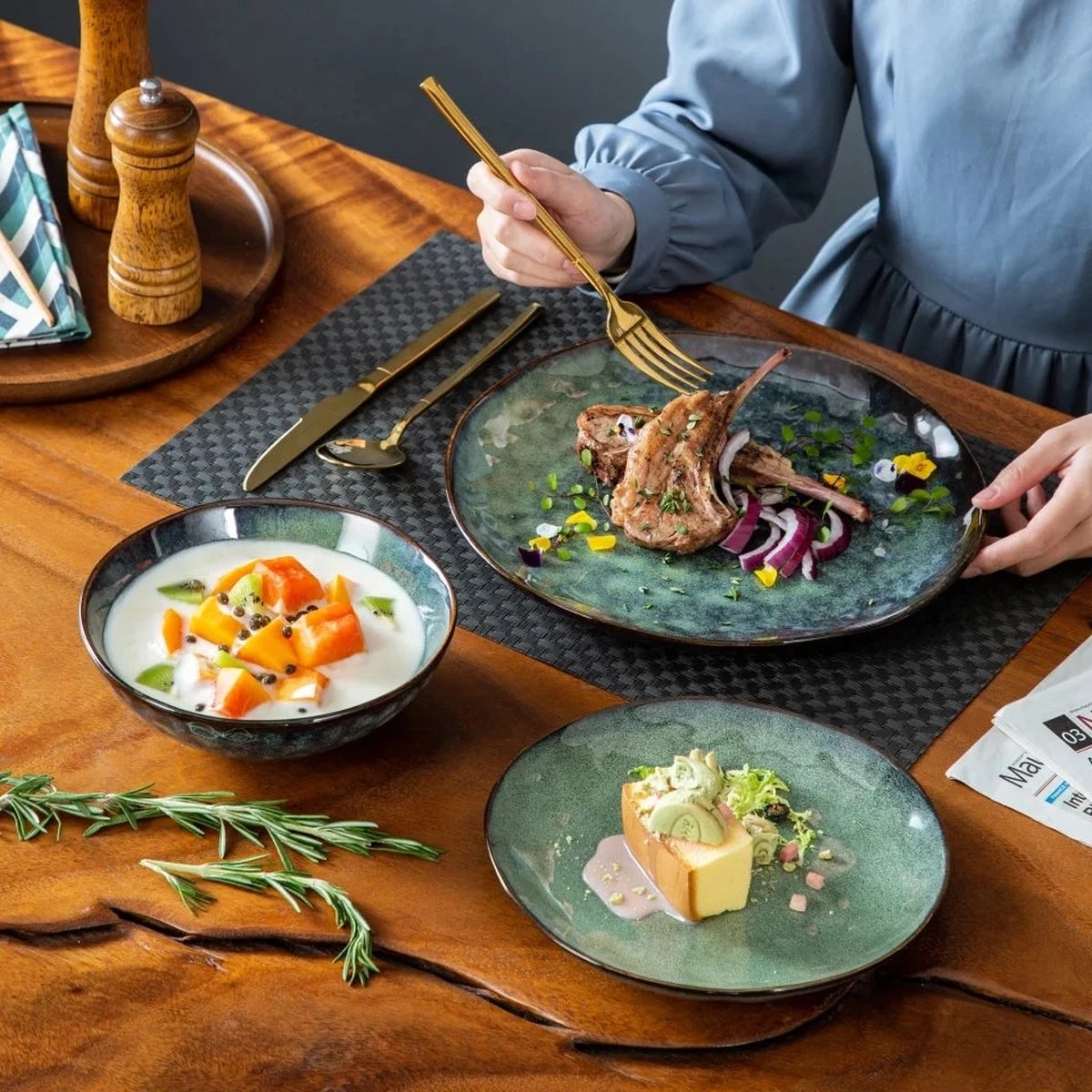 Serviesset 8 Personen - 24 Delig - Handgemaakt Keramiek - Vancasso Groen - Afbeelding 4