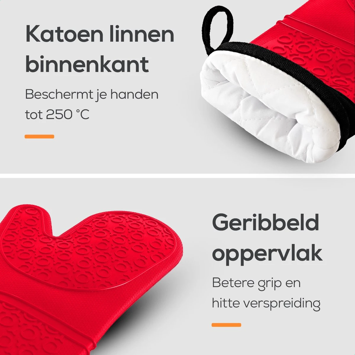KitchenLove Ovenwanten - 2 Stuks Ovenhandschoenen - Hittebestendig Tot 250 °C - Siliconen - Rood - Afbeelding 6