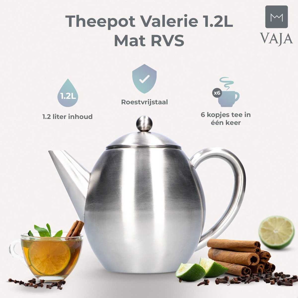 Vaja Valerie - Theepot Met Filter - Dubbelwandig - RVS - 1.2L - Afbeelding 11