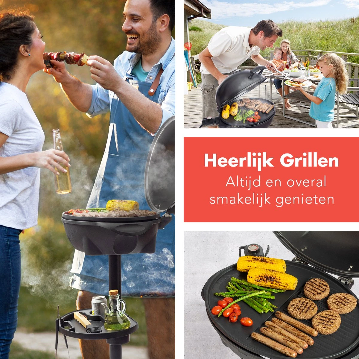 KitchenBrothers Elektrische BBQ - Met Grillplaat - Anti-aanbaklaag - Incl. Plank/Houders - Grilloppervlak 46,5x33,8cm - Tot 300°C - 2400W - Zwart - Afbeelding 8