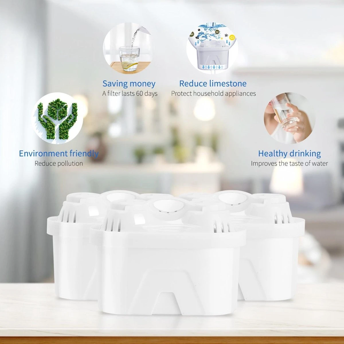 Aigostar Waterfilterpatronen Pure - 3 Stuks - Waterfilter - Filterpatronen - Brita Maxtra+ Compatible - Afbeelding 6