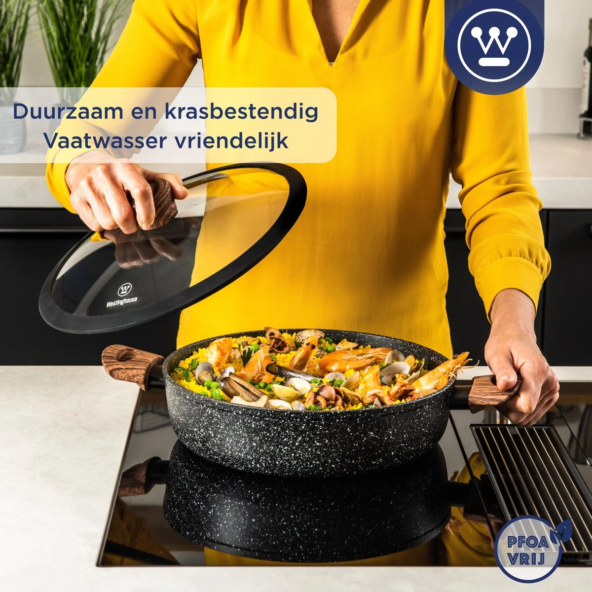 Westinghouse Hapjespan Inductie - Ø 32 Cm - Zwart Marmer - Speciale Editie - Met Deksel - Afbeelding 5