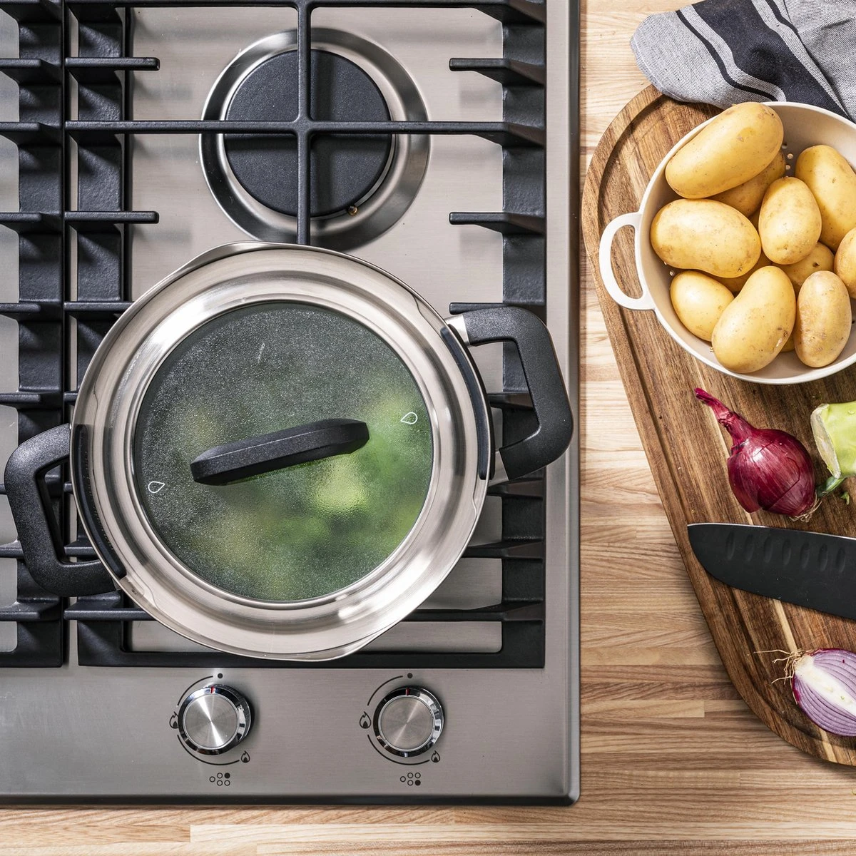 BK Flow Cool Black Glas Kookpannenset - 4-delig - Zwart - Glazen Deksel - Veilig Afgietsysteem - Inductie - Afbeelding 3