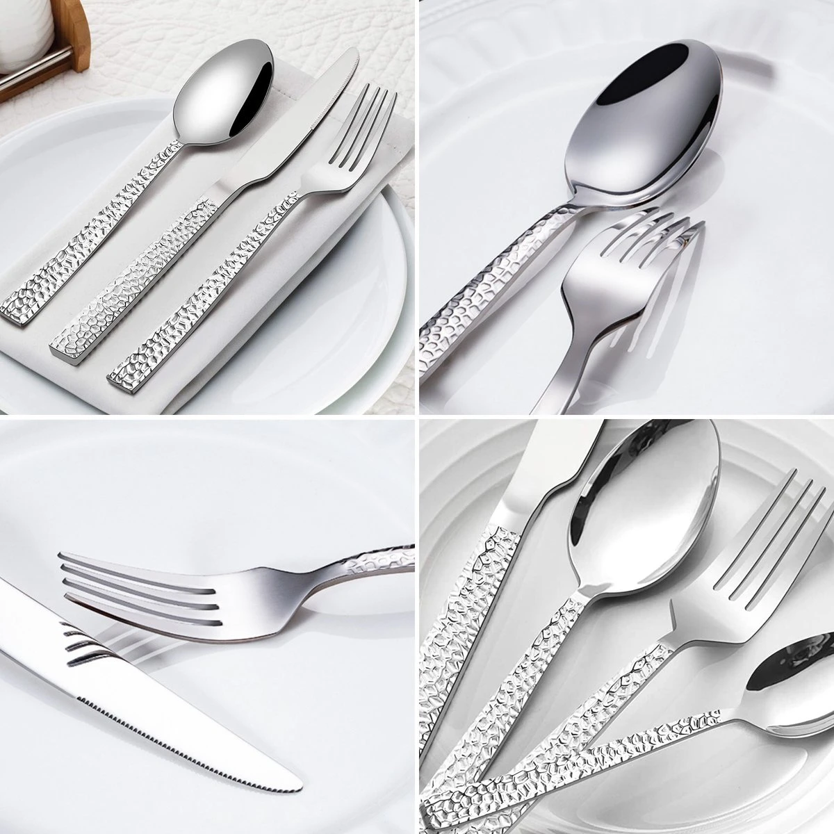 Deleca 6 Persoons Bestekset Deluxe (30-delig) - Vorken, Lepels En Messen - Vaatwasserbestendig - Gehamerd - Zilver / RVS - Afbeelding 6