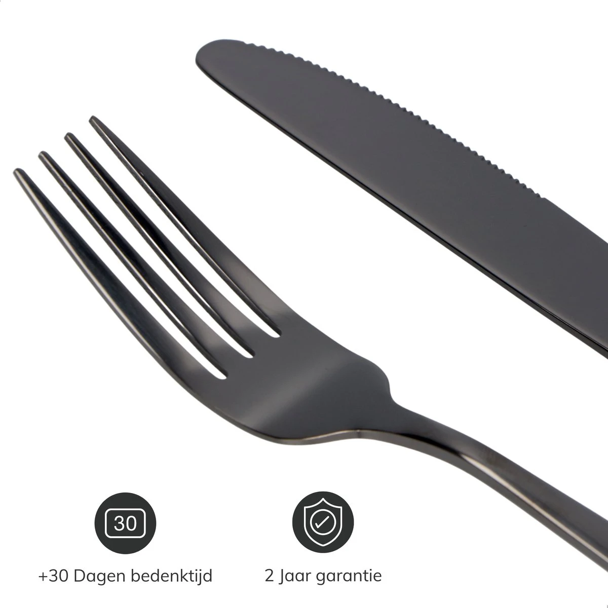 Deleca 6 Persoons Bestekset (36-delig) - Lepels, Messen, Vorken & Steakmessen - Vaatwasserbestendig - Zwart / RVS - Afbeelding 2