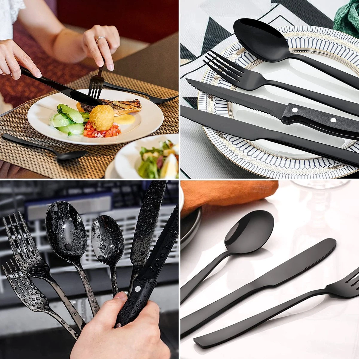 Deleca 6 Persoons Bestekset (36-delig) - Lepels, Messen, Vorken & Steakmessen - Vaatwasserbestendig - Zwart / RVS - Afbeelding 4