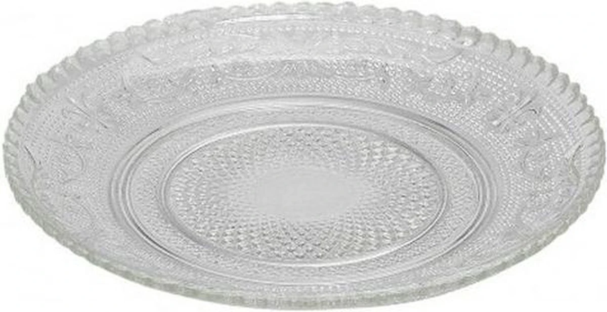 Merkloos 6x Dessert/gebaksbordjes Glas Barok 15 Cm - Kleine Glazen Bordjes - Tafel Dekken