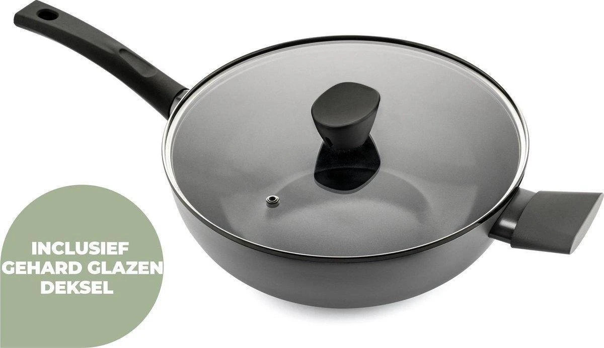 ISENVI Avon Keramische Wok Met Deksel 36 CM - Ergo Greep - Afbeelding 3