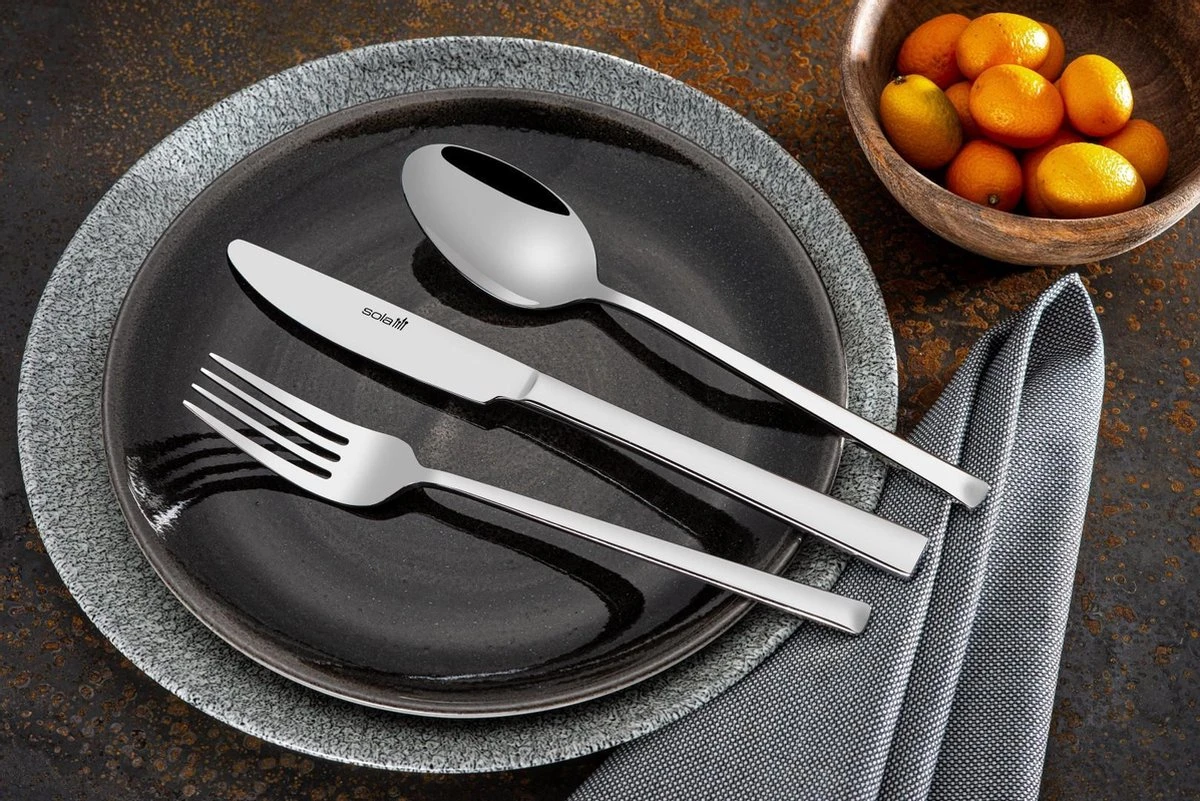 Sola Bestekset Luxor - Modern - 9 Persoons - 90 Delig - Zilverwit Edelstaal 18/10 - RVS - Zilver - Afbeelding 3