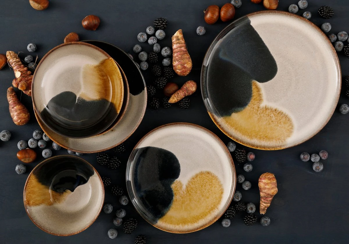 Palmer Serviesset Aquarel Stoneware 6-persoons 24-delig Beige Blauw - Afbeelding 4