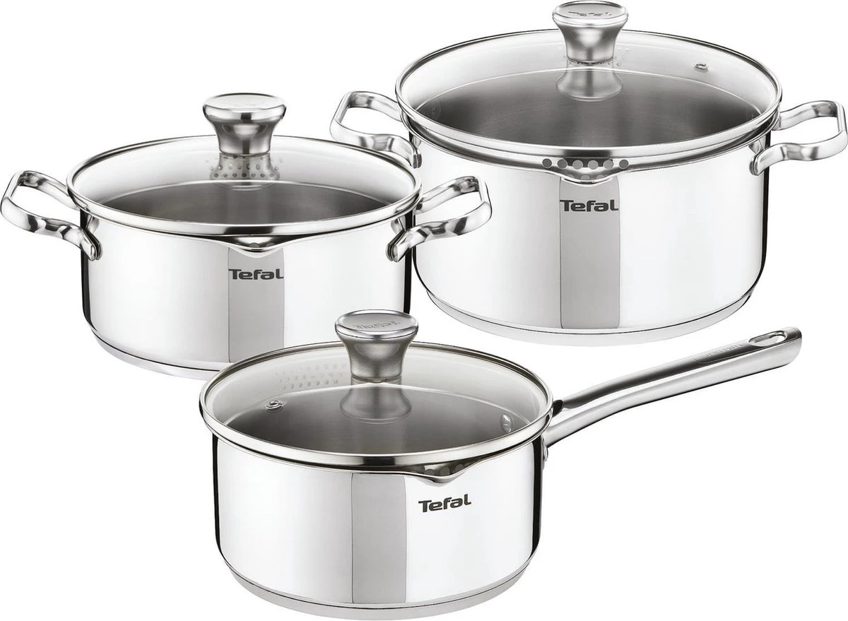 Tefal Duetto 3-delige Kookset - Steelpan Ø 16 Cm, Kookpan Ø 20/24 Cm