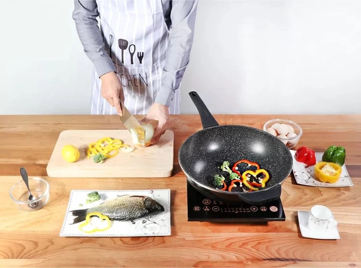 Cheffinger Wokpan Met Deksel - 32cm - Zwart - Pan - Keukenaccessoires - Afbeelding 9