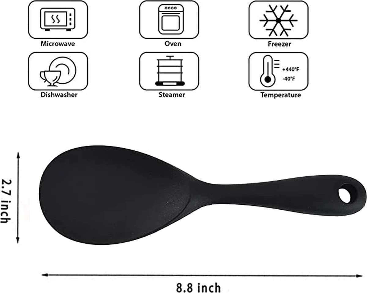 Doodadeals® Siliconen Rijstlepel - Rijst Opscheplepel - Rijstlepel Kunststof - Zwart - 1 Stuk - Afbeelding 3