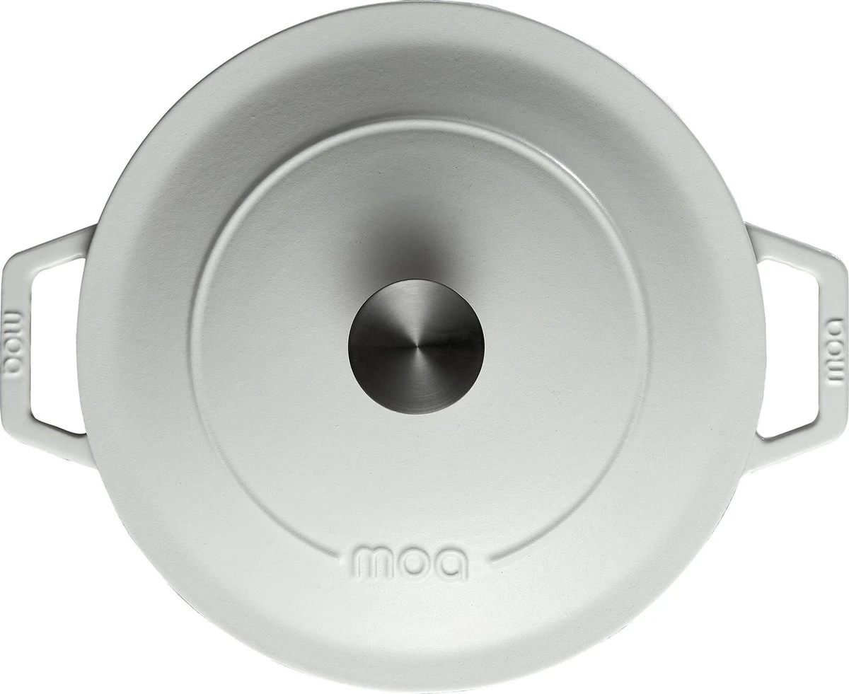 MOA Gietijzeren Braadpan - Inhoud 7,2 Liter - 30CM - Rond - Alle Warmtebronnen - Ook Voor Inductie - Gewicht 7,3 Kg - Wit - C30W - Afbeelding 2