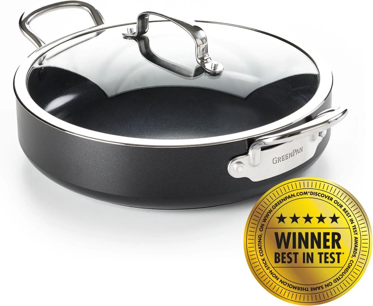 GreenPan Barcelona Infinity Pro Hapjespan Met Deksel 30cm - Zwart - Inductie - PFAS-vrij - Afbeelding 2