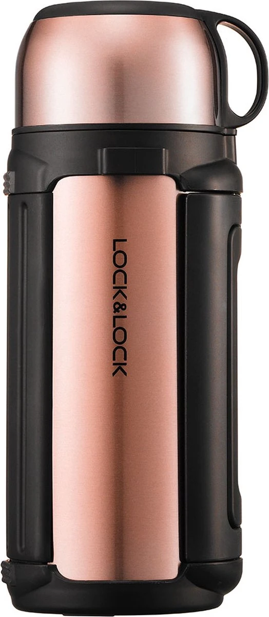 Lock&Lock Thermoskan - Isoleerkan - Thee En Koffie - Lekvrij - 1,5 Liter - RVS - Inklapbaar Handvat - Koper Roze - Afbeelding 2