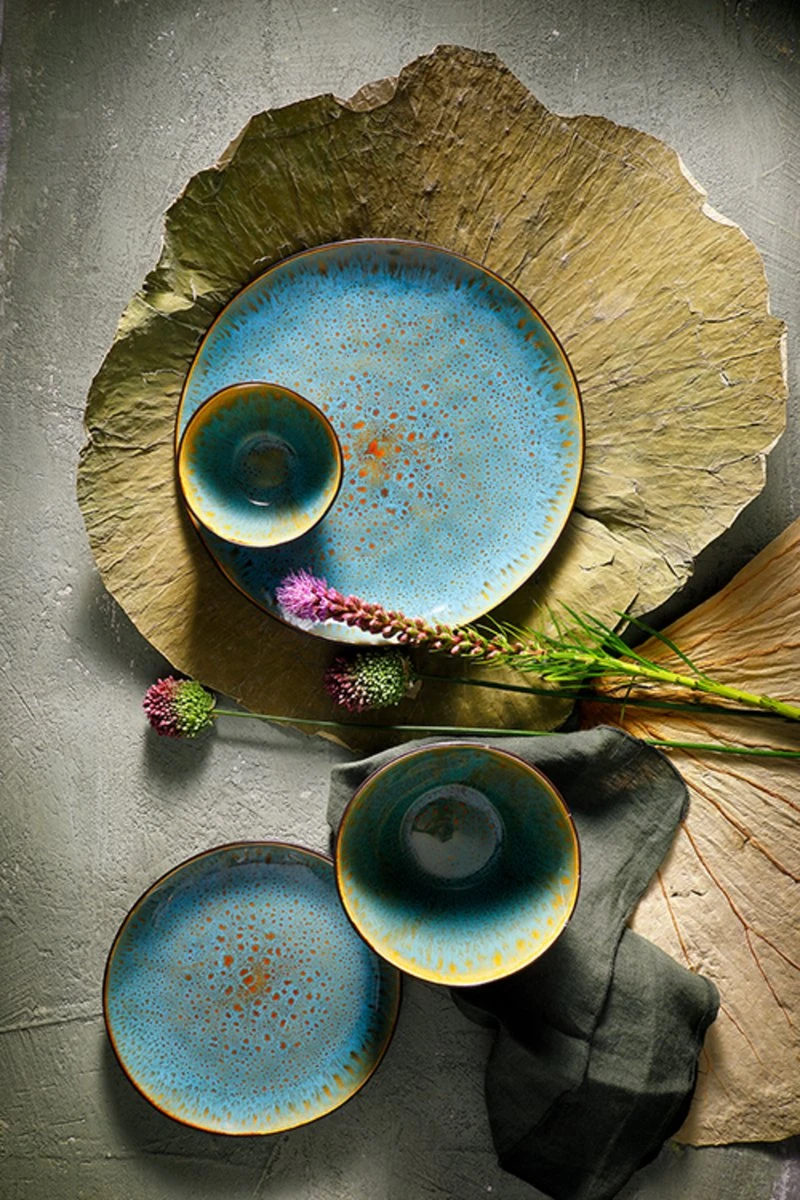 Palmer Serviesset Lotus Stoneware 6-persoons 24-delig Zwart Turquoise - Afbeelding 7