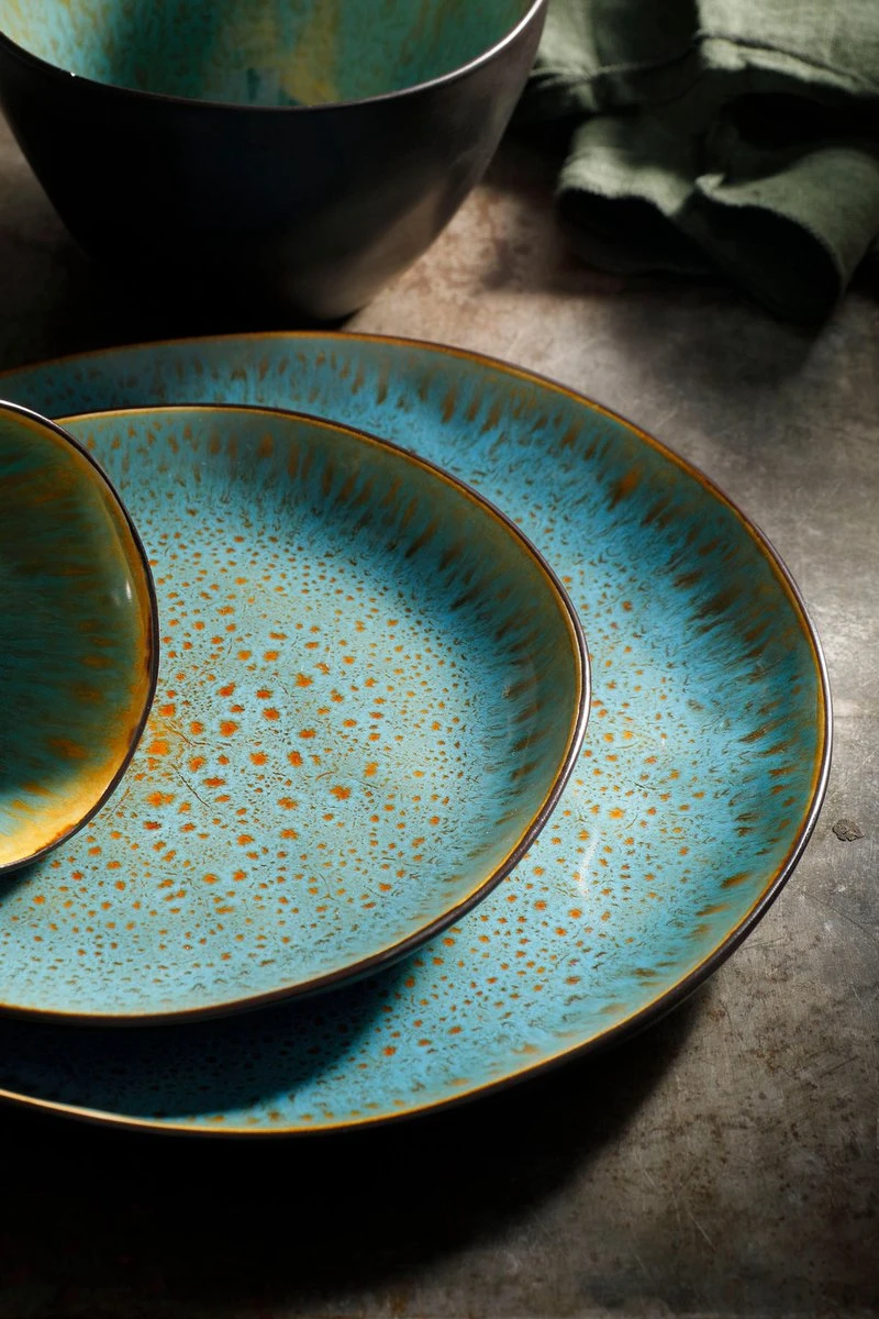 Palmer Serviesset Lotus Stoneware 6-persoons 24-delig Zwart Turquoise - Afbeelding 12