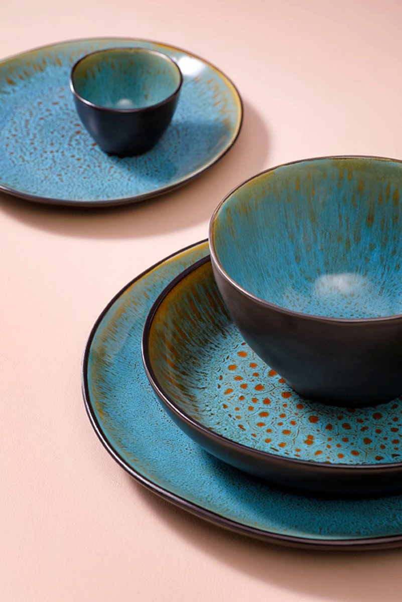 Palmer Serviesset Lotus Stoneware 6-persoons 24-delig Zwart Turquoise - Afbeelding 13