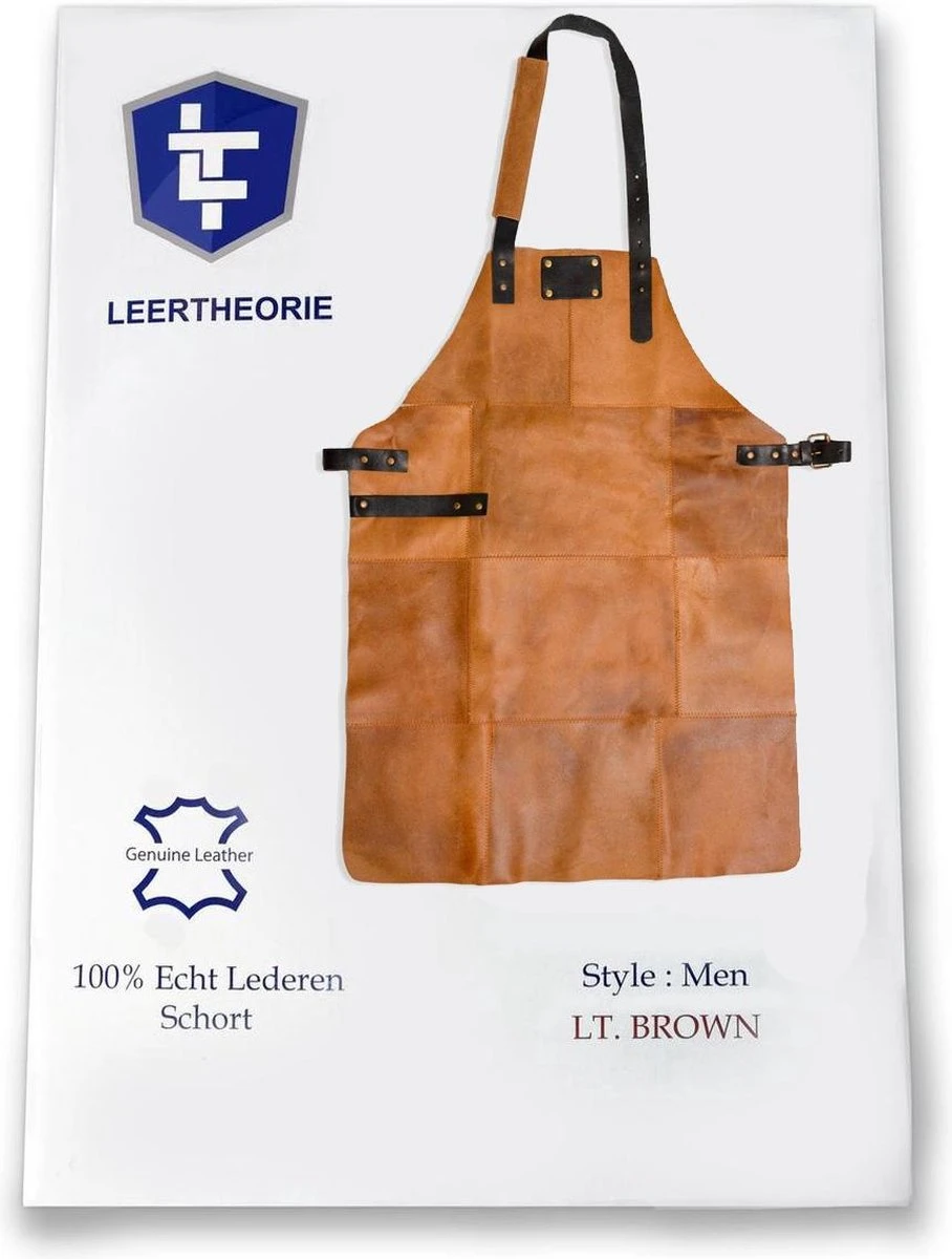 Leren Schort – Soepel Licht Bruin Leer - Barbecueschort - Kokschort - Kookschort – Keukenschort Man – 81 X 56 Cm - Afbeelding 2