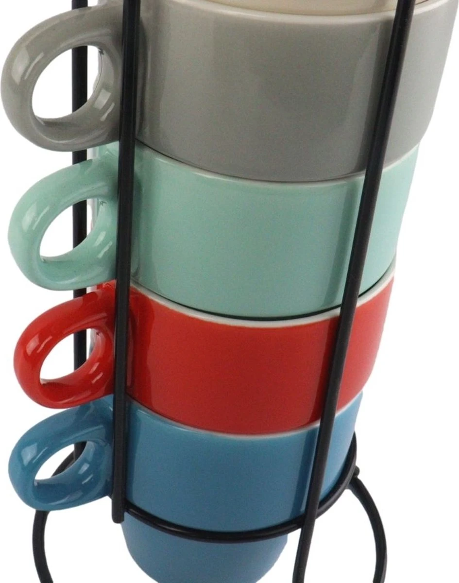 Orange85 Koffiekopjes - Met Houder - Set Van 6 - Gekleurd - 300 Ml - Keramiek - Afbeelding 4